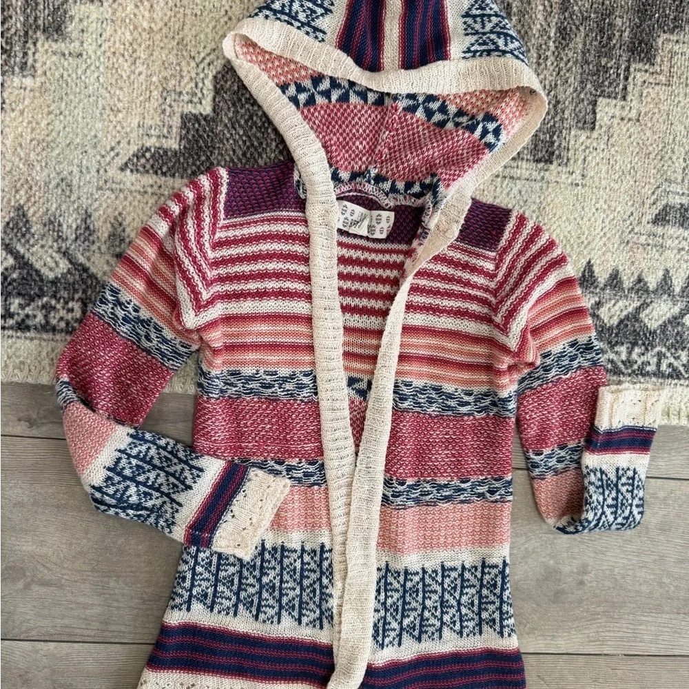 Y2k Toddler Girl Boho Knit Mixed Media Cardigan & Matching Jeans Set 3T